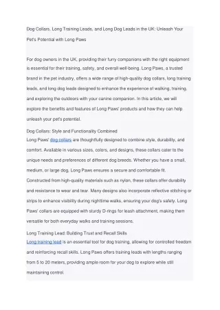 Unleash Your Pet's Potential with Long Paws