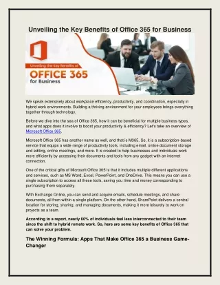 Unveiling the Key Benefits of Office 365 for Business