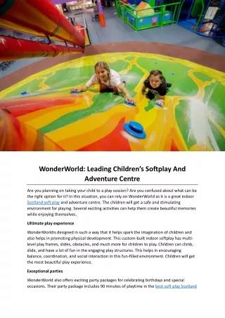 WonderWorld Leading Children’s Softplay And Adventure Centre