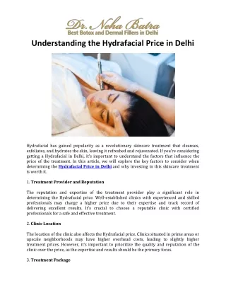 Understanding the Hydrafacial Price in Delhi