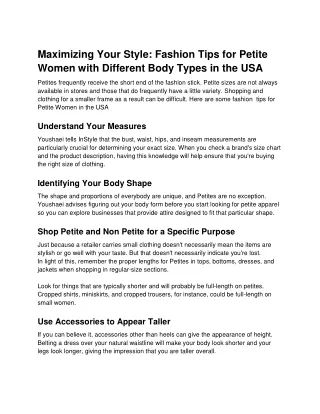 Maximizing Your Style_ Fashion Tips for Petite Women with Different Body Types in the USA