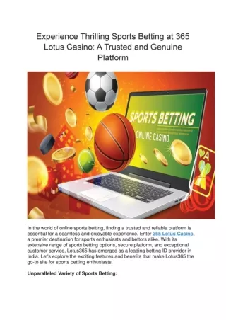 Experience Thrilling Sports Betting at 365 Lotus Casino