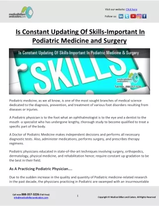 Is Constant Updating Of Skills-Important In Podiatric Medicine and Surgery