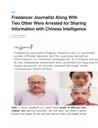 Freelancer Journalist Along With Two Other Were Arrested for Sharing Information with Chinese Intelligence