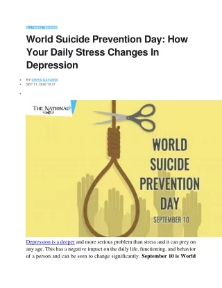 World Suicide Prevention Day How Your Daily Stress Changes In Depression