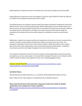 Global Laboratory Temperature Control Unit Market Size, Overview, Key Players an