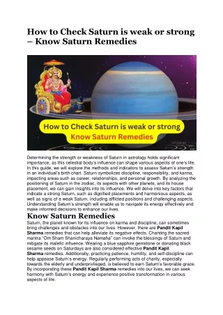 How to Check Saturn is weak or strong