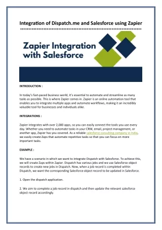 Integration of Dispatch.me and Salesforce using Zapier