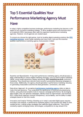 Top 5 Essential Qualities Your Performance Marketing Agency Must Have