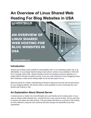 An Overview of Linux Shared Web Hosting For Blog Websites in USA