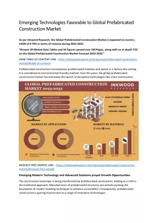 Emerging Technologies Favorable to Global Prefabricated Construction Market