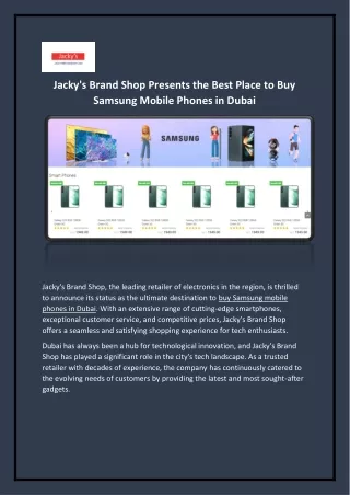 Buy Samsung Mobile Phones in Dubai - Jackys Brand Shop