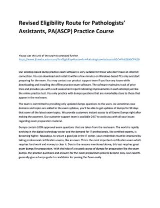 Revised Eligibility Route for Pathologists’ Assistants, PA(ASCP) Practice Course