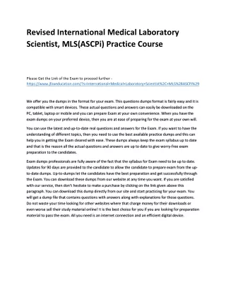 Revised International Medical Laboratory Scientist, MLS(ASCPi) Practice Course