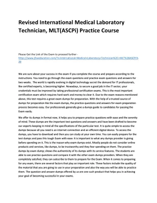 Revised International Medical Laboratory Technician, MLT(ASCPi) Practice Course