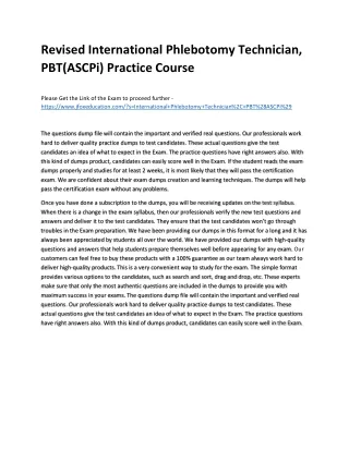 Revised International Phlebotomy Technician, PBT(ASCPi) Practice Course