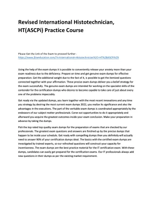 Revised International Histotechnician, HT(ASCPi) Practice Course