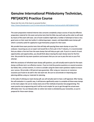 Genuine International Phlebotomy Technician, PBT(ASCPi) Practice Course