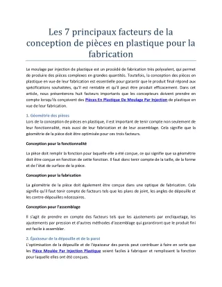 Les 7 principaux facteurs de la conception de pièces en plastique pour la fabrication