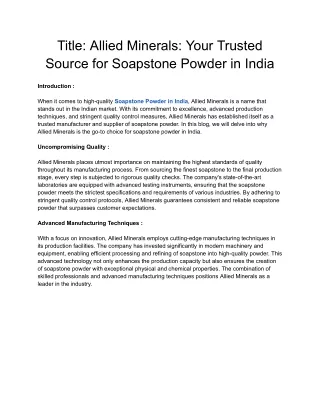 Soapstone Powder in India