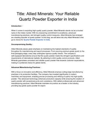 Quartz Powder Exporter in India