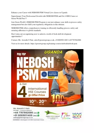 Enhance your Career with NEBOSH PSM Virtual Live classes in Uganda