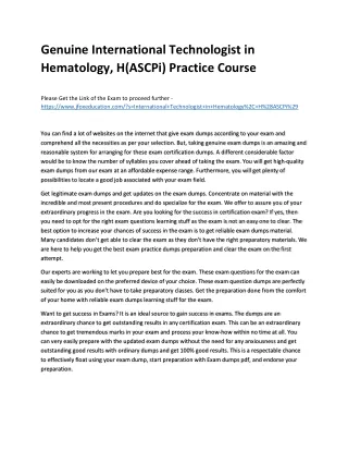 Genuine International Technologist in Hematology, H(ASCPi) Practice Course