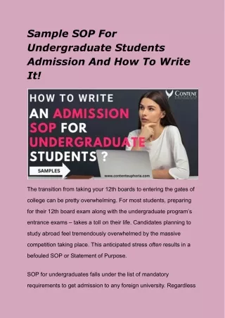 Sample SOP For Undergraduate Students Admission And How To Write It