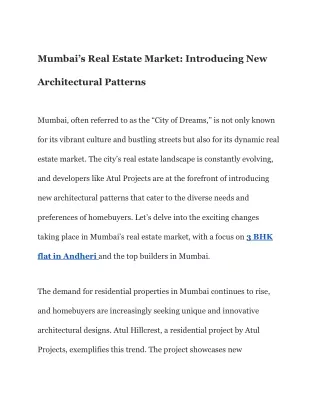 Mumbai’s Real Estate Market_ Introducing New Architectural Patterns