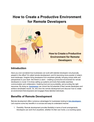 How to Create a Productive Environment for Remote Developers