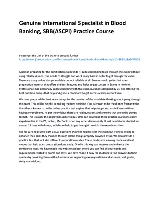 Genuine International Specialist in Blood Banking, SBB(ASCPi) Practice Course