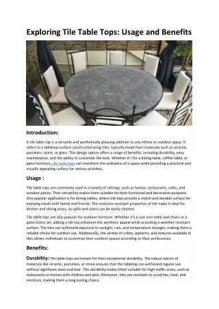 Exploring Tile Table Tops: Usage and Benefits