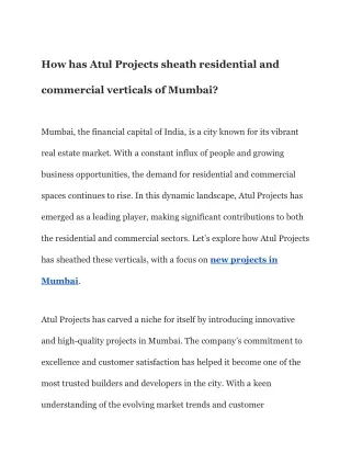 How has Atul Projects sheath residential and commercial verticals of Mumbai_