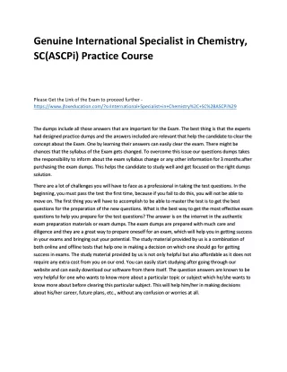 Genuine International Specialist in Chemistry, SC(ASCPi) Practice Course