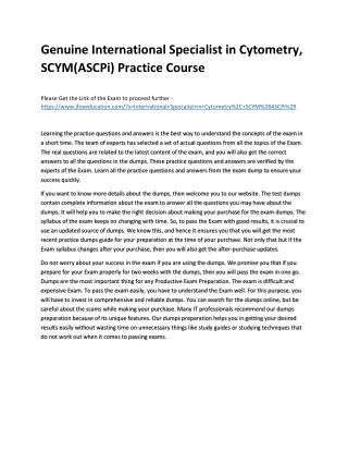 Genuine International Specialist in Cytometry, SCYM(ASCPi) Practice Course