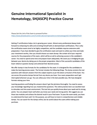 Genuine International Specialist in Hematology, SH(ASCPi) Practice Course