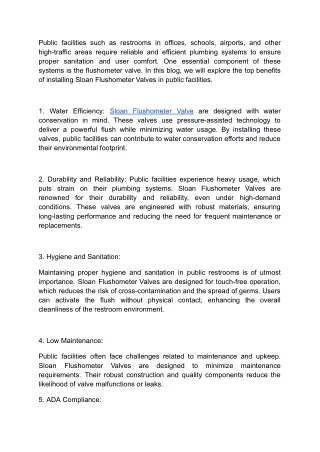 Top Benefits of Installing Sloan Flushometer Valve in Public Facilities