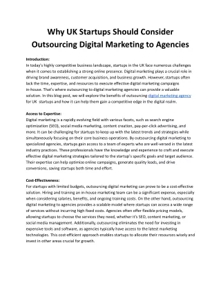 Why UK Startups Should Consider Outsourcing Digital Marketing to Agencies