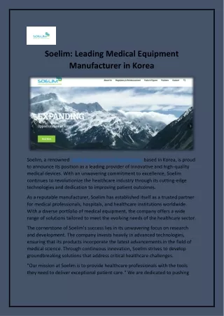 Medical Equipment Korea Manufacturer - Soelim