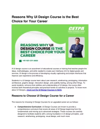 Reasons Why UI Design Course is the Best Choice for Your Career