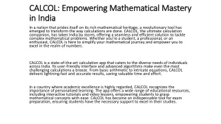 CALCOL: Empowering Mathematical Mastery in India