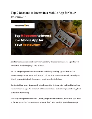 Top 9 Reasons to Invest in a Mobile App for Your Restaurant