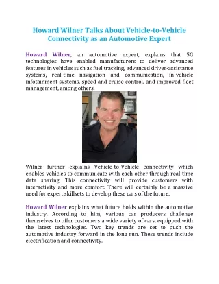 Howard Wilner Talks About Vehicle-to-Vehicle Connectivity as an Automotive Expert