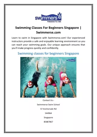 Swimming Classes For Beginners Singapore | Swimmerse.com