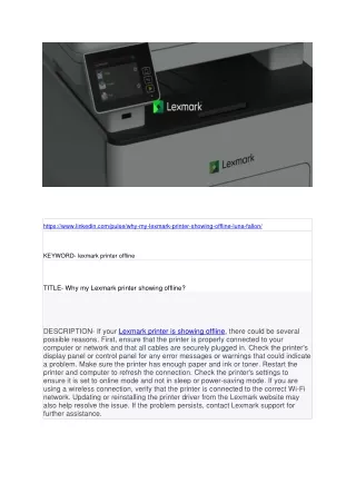 Why my Lexmark printer showing offline?