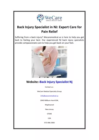 Back Injury Specialist in NJ Expert Care for Pain Relief