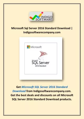 Microsoft Sql Server 2016 Standard Download | Indigosoftwarecompany.com