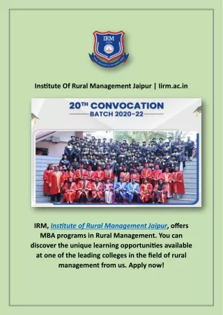 Institute Of Rural Management Jaipur | Iirm.ac.in