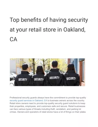 Top benefits of having security at your retail store in Oakland, CA