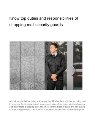 Know top duties and responsibilities of shopping mall security guards